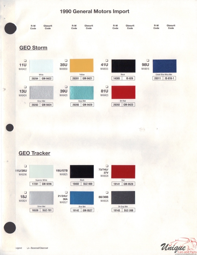 1990 General Motors Import Paint Charts RM 3